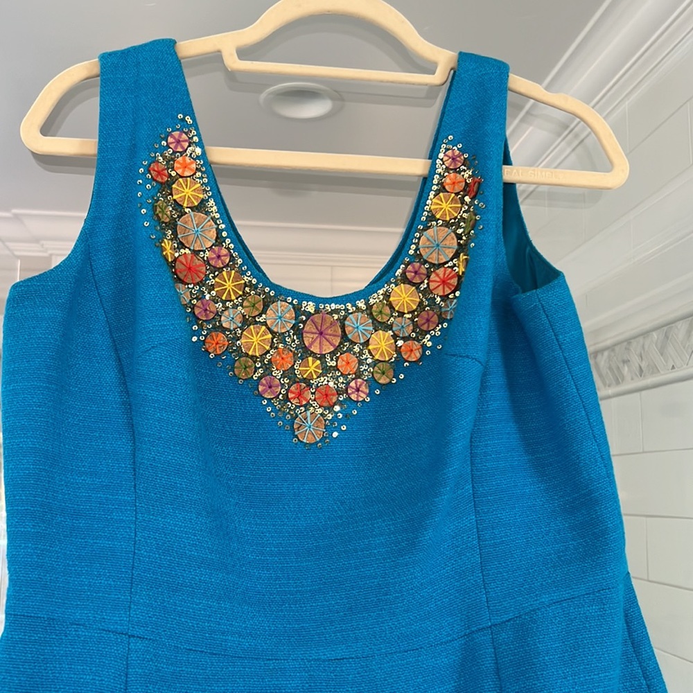 Milly cotton linen turquoise fitted dress
